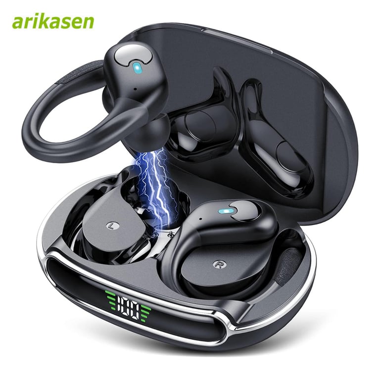 Bluetooth 5.3 Headphones with ENC Technology, LED Power Display Case, Long Battery Life, Built-in Microphone, Comfortable and Secure Fit - Immersive Bass Stereo Sound, 60 Hours Playback, Hands-Free Calling, Voice Assistant - Lightweight True Wireless Earbuds for Commutes, Workouts, Travel