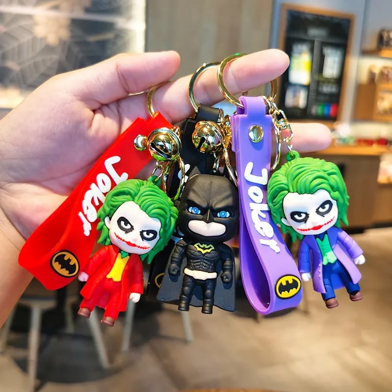 Anime Cartoon Marvel Batman Joker Image Doll Keychain - Cute and Unique Accessory for Fans, High-Quality Materials, Versatile Use as Key Ring or Pendant, Perfect Gift for Superhero Enthusiasts, Collectible Item for Batman and Joker Memorabilia Collectors
