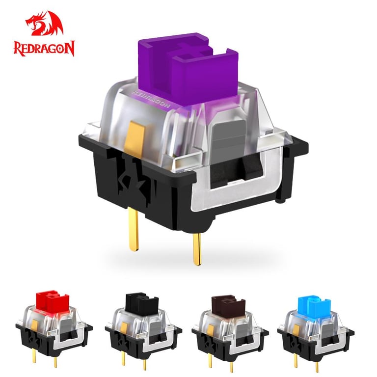REDRAGON SMD RGB MX Switch 3-Pin Design Backlit Mechanical Keyboard Switches with Clicky, Linear, Tactile, and Silent Variations - Red Blue Black Brown Purple Color Options - Precision Engineered for Smooth Typing Experience and Enhanced RGB Lighting Effects