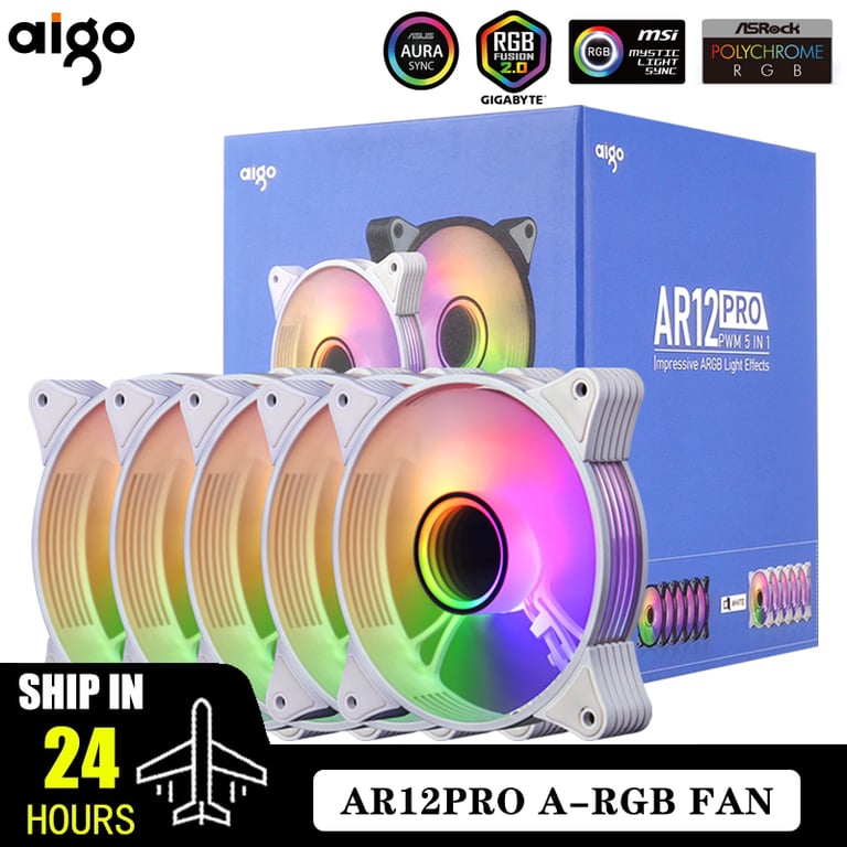 Aigo AR12PRO 120mm RGB Computer Case Fan with Advanced Cooling Technology, 4pin PWM and 3pin5v Connectors, Unlimited RGB Lighting, Whisper-Quiet Operation, Easy Installation, Durable and Reliable for Optimal CPU Cooling and Visual Effects in PC Case