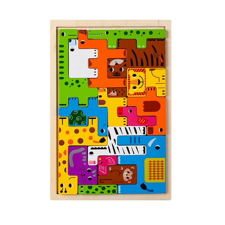 Montessori Animal Characters Transportation Wooden Puzzle with Russian Blocks - Cute Animals Puzzle Toys for Kids Learning Occupation Theme - Montessori Educational Toy for Cognitive Development and Problem-Solving Skills