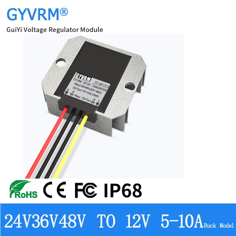 GYVRM DC DC Converter 24V 36V 48V 60V to 12V 5A-10A Adjustable Output Voltage Regulator for Car Truck Boat, Compact Durable Design, Stable Power Supply for Lights Audio Systems Navigation Devices