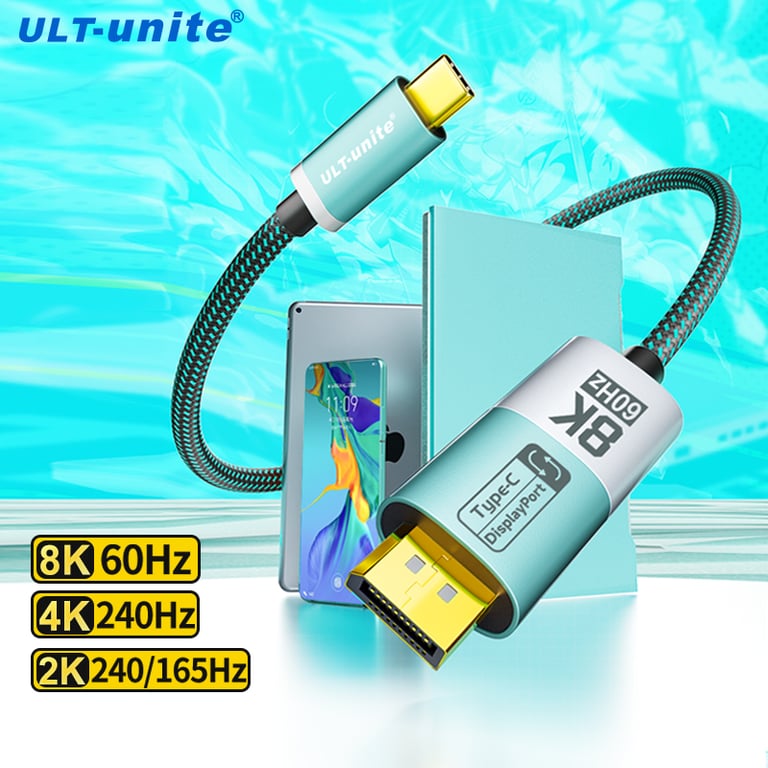 High-Quality 8K Displayport to Type C Cable with HDR Support for iPhone 15, Macbook Pro, iPad, and iMac - Bi-Directional USB C to Displayport 1.4 Cable with Durable Construction and Plug-and-Play Functionality - Compatible with Thunderbolt 3/4 Devices - Crystal-Clear Visuals and Wide Device Compatibility