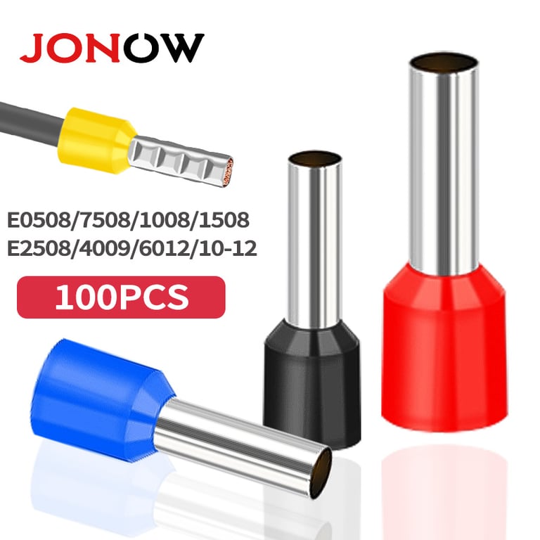 Copper Tubular Crimp Terminals Set - 100PCS Assortment (E0508-E6012) for Wire Gauges, Easy Crimping, Corrosion Resistance - Automotive, Marine, Industrial, Household Wiring - Durable Tin Plated Connectors in Clear Case for Organization and Accessibility