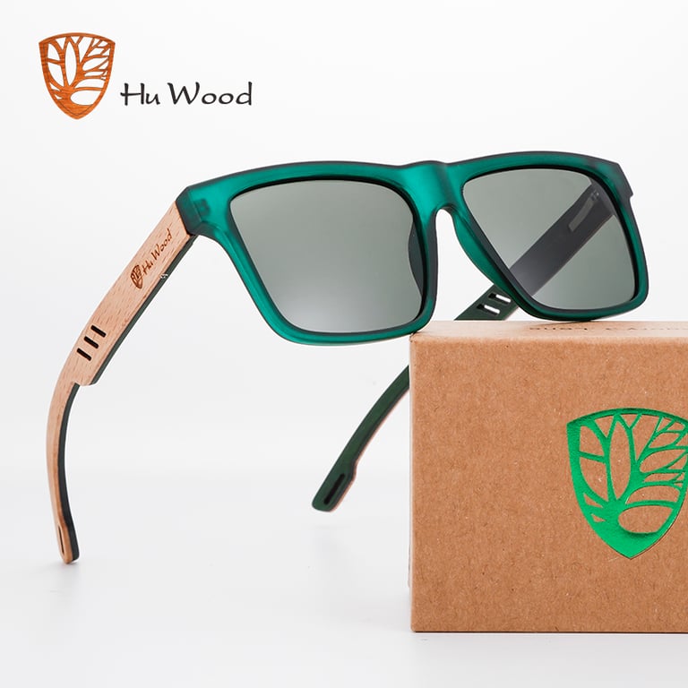 HU WOOD Square Sunglasses with Polarized UV400 Lenses for Men - Premium Quality Materials, Fashionable Design, Comfortable Fit, Versatile Use, Eye Protection - Ideal for Driving and Sports Activities