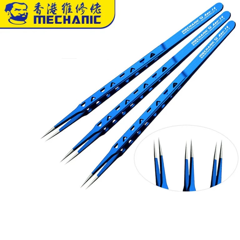 Professional Precision Phone Repair Tool Set - MECHANIC Aac-14 Stainless Steel Tweezers with Heat Dissipation, Flying Wire Spot Welding Clip, Durable Construction, and Ergonomic Design for High Accuracy and Efficiency in Delicate Phone Repairs