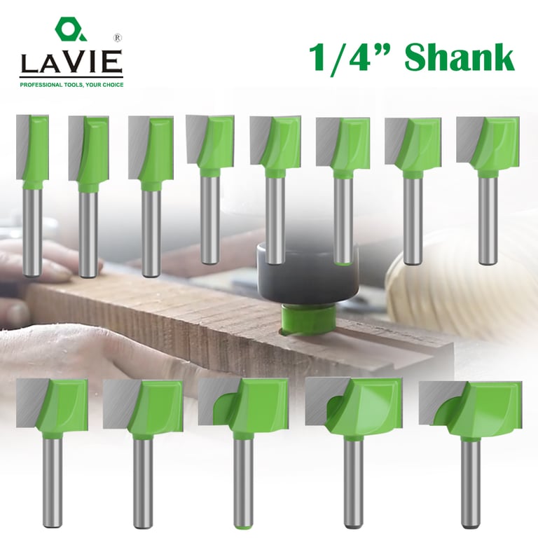 LAVIE 1/4 Shank Cleaning Bottom Bit Straight Router Bit Set - High-Quality Material, Versatile Woodworking Applications, Efficient Cutting, Ergonomic Design, Complete Set for Precision Control and Clean Edges - Ideal for Professional Carpenters, DIY Enthusiasts, Hobbyists - Must-Have Tool for Woodworking Workshop
