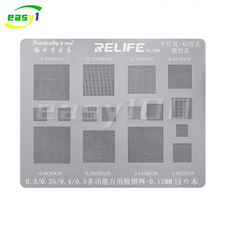 RELIFE Multi-Purpose BGA Stencil for Precision Soldering and Reballing - Durable Stainless Steel with Versatile Hole Sizes and Angles - Easy to Use Universal Design for Beginners and Experts - Wide Compatibility with Various BGA Chip Sizes - Ideal for Smartphones, Laptops, and Gaming Consoles