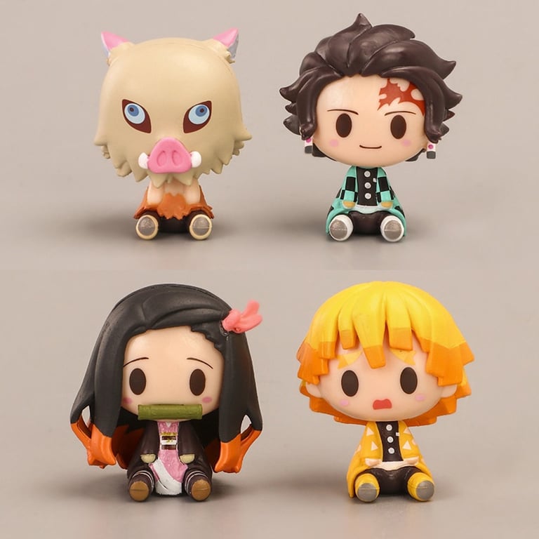 Demon Slayer Mini Figurines Set of 4 - Nezuko, Tanjirou, Zenitsu, Inosuke - High-Quality PVC Material - Adorable Kawaii Design - Action-Packed Poses - Collectible Doll Toys - Perfect Gift for Anime Fans and Collectors