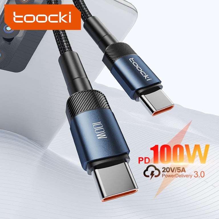 Toocki 100W USB Type C to Type C Cable - Fast Charging, Universal Compatibility, Premium Materials, Sleek Design, Multiple Length Options - Compatible with Huawei, Xiaomi, Poco, Samsung - Durable and Efficient Charging Solution for Smartphones, Tablets, Laptops