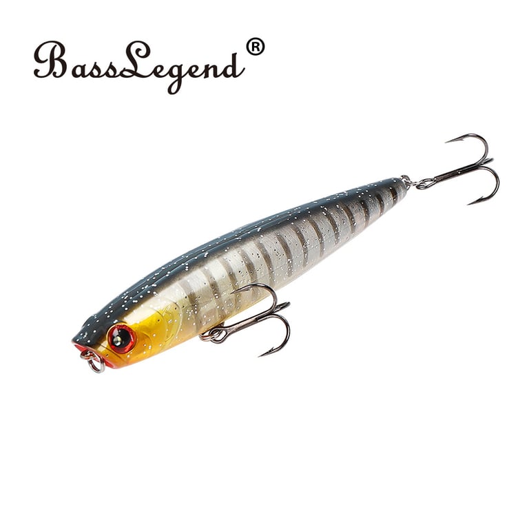 BassLegend Gunfish Topwater Surface Stick Bait Set - Floating Pencil Popper Stickbait and Walker Wobbler Combo Pack for Bass Fishing Enthusiasts - High-Quality Lures with Sharp Treble Hooks and Versatile Action - Mimics Injured Prey and Wounded Baitfish in Aggressive Strikes and Tough Conditions