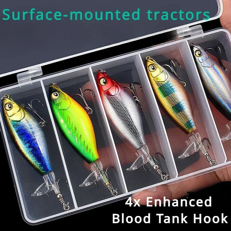 5 PC Lua Bait Fake Baits Set - Durable Materials, Floating Tractors, Frying Pencil Propellers, Versatile Lure for Bass and Blackfish Fishing - Lifelike Appearance, Topwater Techniques, Distinct Warble Sound for Increased Strike Rate