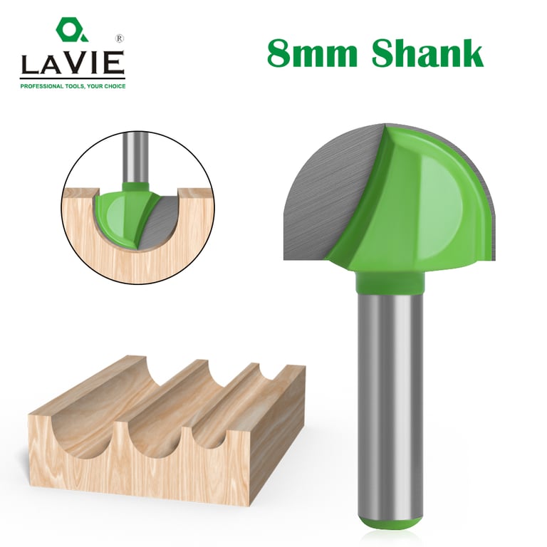 LAVIE 1pc 8mm Shank Ball Nose End Mill - Solid Carbide CNC Milling Bit for Precision Cutting and Professional Results in Woodworking, Metalworking, and Plastic Machining - Radius Core Box Router Bit for Intricate Designs and Smooth Finishes