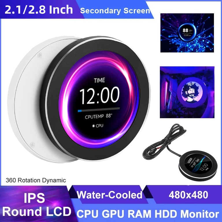 Portable Mini PC Gamer Display with High Resolution IPS Screen, USB Water-Cooling System, Real-Time Monitoring Capabilities - Compact Design for Enhanced Gaming Experience