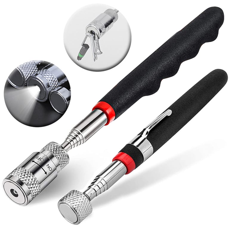 Extendable Magnetic Pickup Tool with Strong Magnet - 25 Inch Telescopic Rod Stick for Screws, Nuts, Bolts - Portable Mini Magnet Pen for Metal Shavings, Staples - Durable Stainless Steel Construction with Comfortable Rubber Handle