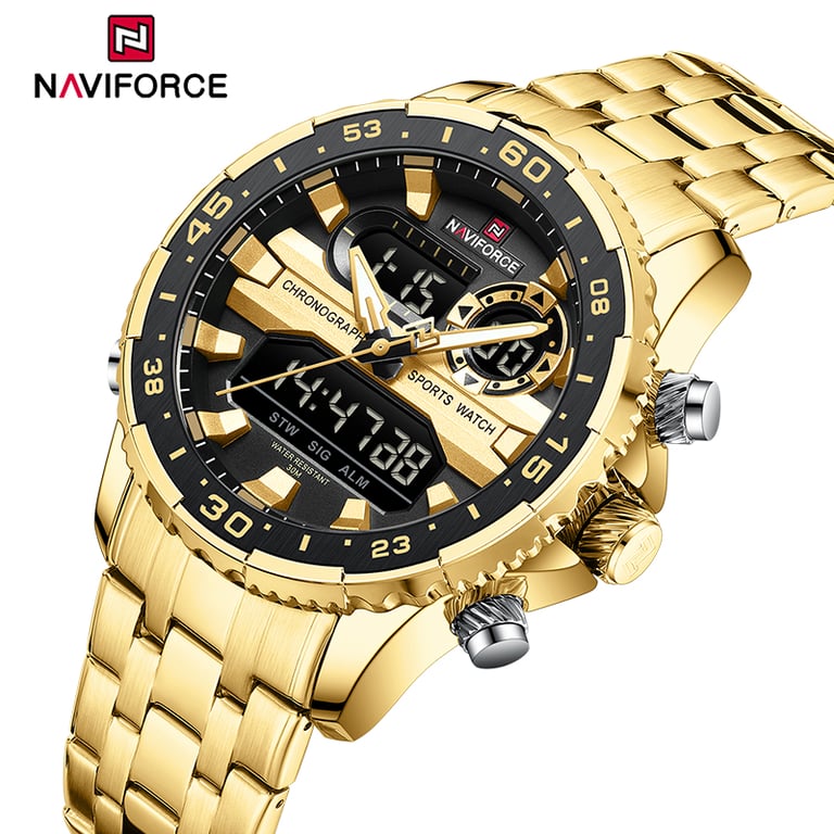 NAVIFORCE NF9234 Fashion Brand Black Gold Men Watch with Precision Quartz Movement, Waterproof Construction, Durable Stainless Steel Strap, and Multi-functional Timepiece – Stylish and Functional Accessory for Everyday Wear and Special Occasions