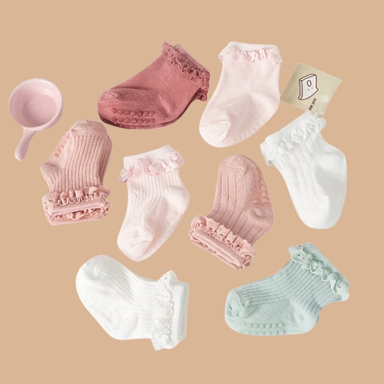 2 Pairs Baby Non-Slip Lace Socks for 0-6 Months, Soft Cotton Breathable Material, Solid Colors with Elegant Lace Detail, Stretchy Design for Snug Fit, Machine Washable, Prevents Slips and Falls, Cute and Stylish Baby Accessories