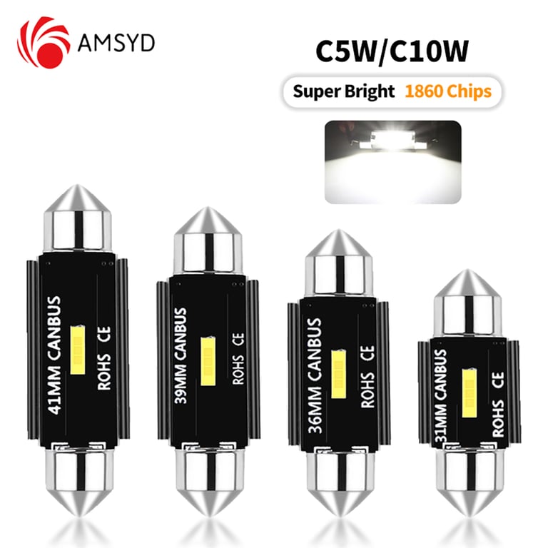 10PCS C5W LED Signal Lamp with CSP 1860 1SMD Technology, Canbus Bulb for Error-Free Performance, Versatile 31mm 36mm 39mm 41mm Sizes, Interior Lighting for Auto Dome Lights, Durable Long-Lasting Festoon Light for Automotive Applications