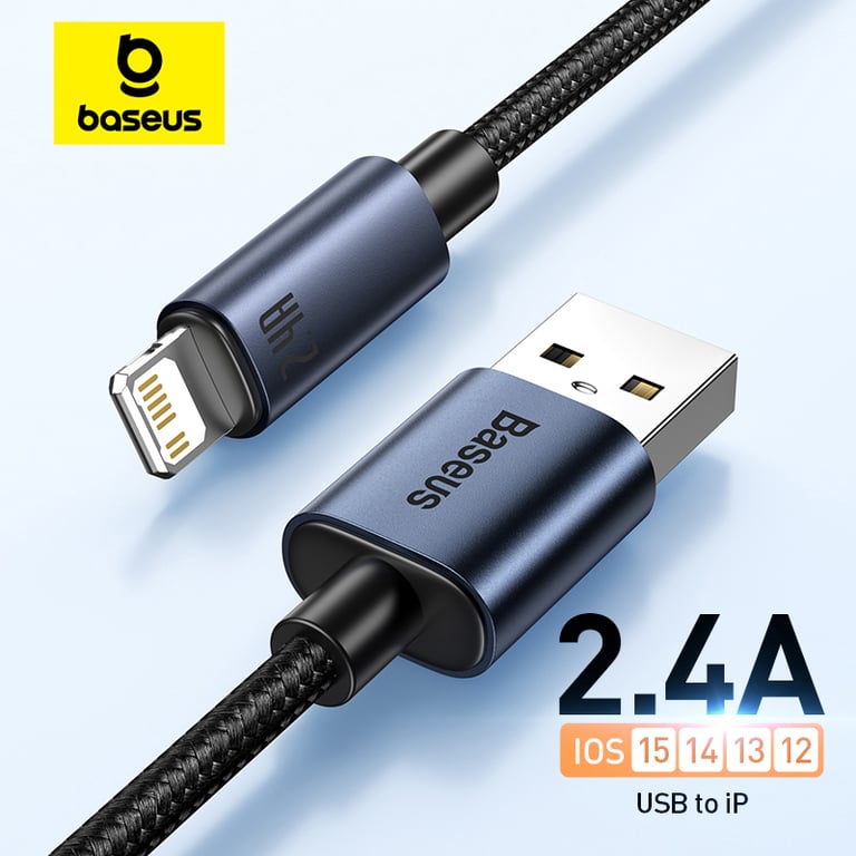 Baseus 2.4A USB Cable for iPhone 13/12/11 Pro Max/8/X - High-Speed Charging and Data Syncing, Durable Construction, Universal Compatibility, Convenient Length - 6.6ft