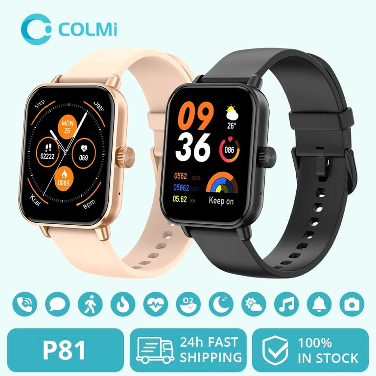 COLMI P81 Smart Watch with Large 1.9 inch Screen, Voice Calling Function, 24H Health Monitor, 100+ Sports Modes, Bluetooth Connectivity - Advanced Fitness Tracker and Communication Device for Active Lifestyles