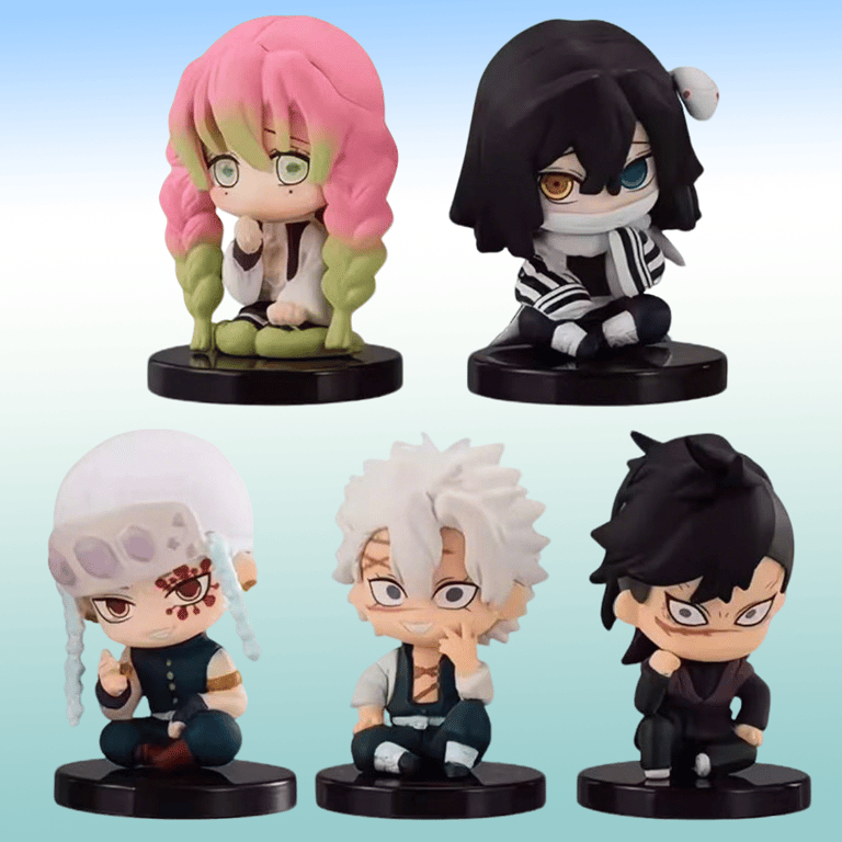 Demon Slayer PVC Sitting Ghost Doll Set of 5 - Tanjiro, Nidouzi, Inosuke, Zenizu - High-Quality Figurines with Vibrant Colors, Detailed Designs, Perfect Gift for Fans - Collectible Anime Toy Figurines for Display on Shelves, Desks, or Cabinets - Must-Have for Enthusiasts