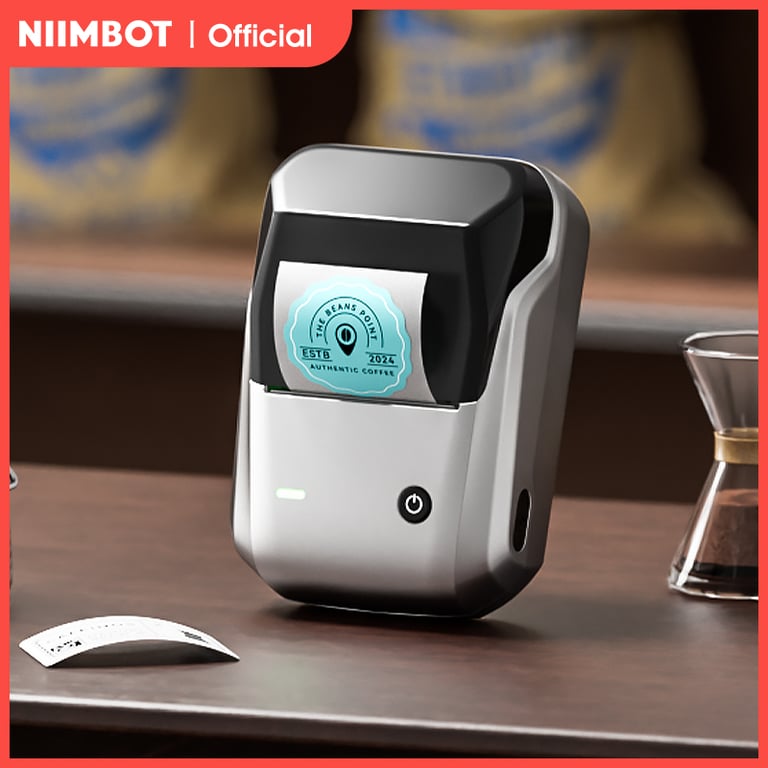 NIIMBOT B1 Portable Thermal Printer - Compact Adhesive Label Printer with Bluetooth Connectivity for Custom Stickers, Tags, Labels - Lightweight Design for On-The-Go Printing - Compatible with Smartphones and PCs - Easy to Use with Pre-installed Tapes and User Manual