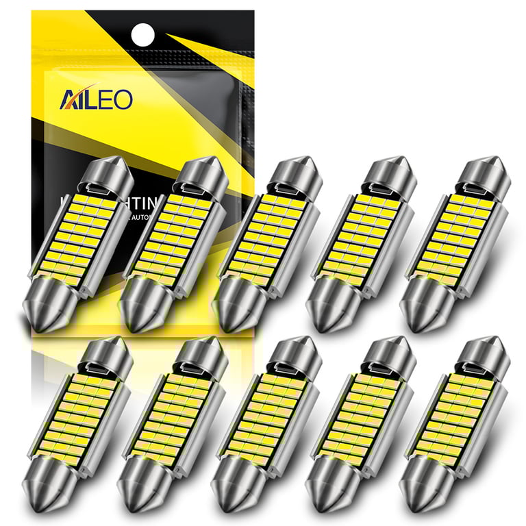 AILEO High-Quality LED Bulbs Multipack Variety with Canbus Error-Free Technology for Car Interior Lighting - 10pcs Set of C10W C5W 4014 Chip LED Bulbs in 31mm, 36mm, 39mm, 42mm Sizes - Bright White Light at 6000k - Easy Plug-and-Play Installation for Dome, Map, Trunk Lights - Energy-Efficient and Long-Lasting Performance