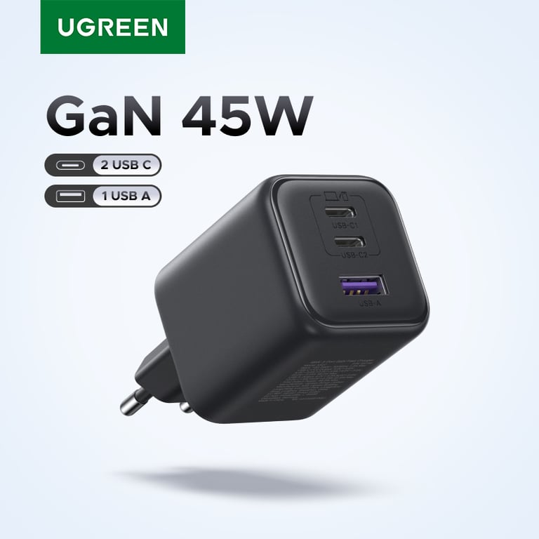 UGREEN 45W/30W/25W/20W GaN Charger with PD3.0, PPS, and Quick Charge 3.0 - Fast, Efficient Charging for iPhone 17 16 15 ProMax, Samsung S25, iPad Air - Compact, Portable Design - Universal Compatibility - GaN Technology USB C Fast Charger