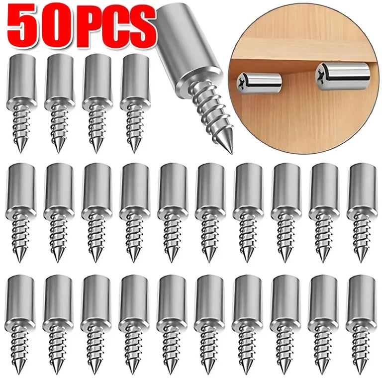Durable Self-Tapping Screws, Layer Plate Holders, Wardrobe Septum Brackets & Shelf Support Pegs Set - Easy Installation, Non-Slip Design, Versatile Use - Pack of 50 or 100 for Furniture, Cabinets, Bookshelves - Long-Lasting, Sturdy Materials for Secure Installation