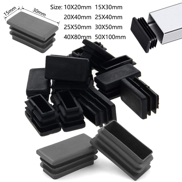 Durable Plastic Black Blanking End Caps Set - 10 Sizes for Custom Fit | Secure Closure, Leak-Proof Design | Easy Push-In Installation - Ideal for Furniture, DIY Projects, Sharp Edge Protection