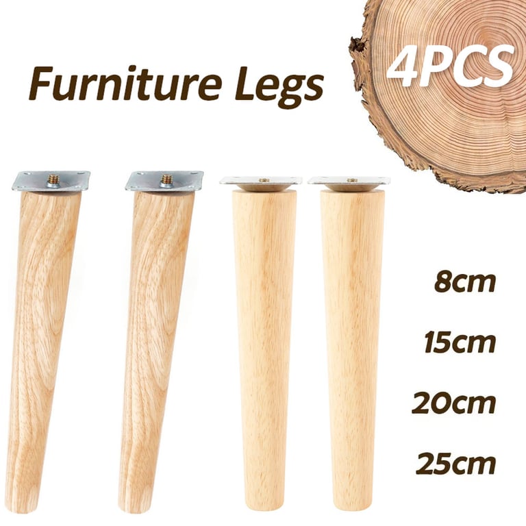 Premium Wooden Furniture Legs Set of 4 | Adjustable Heights (8cm, 15cm, 20cm, 25cm) | Easy Installation with Screws | Modern Design for Tables, Cabinets, Sofas, Chairs | Versatile and Sturdy Legs for DIY Projects and Repairs