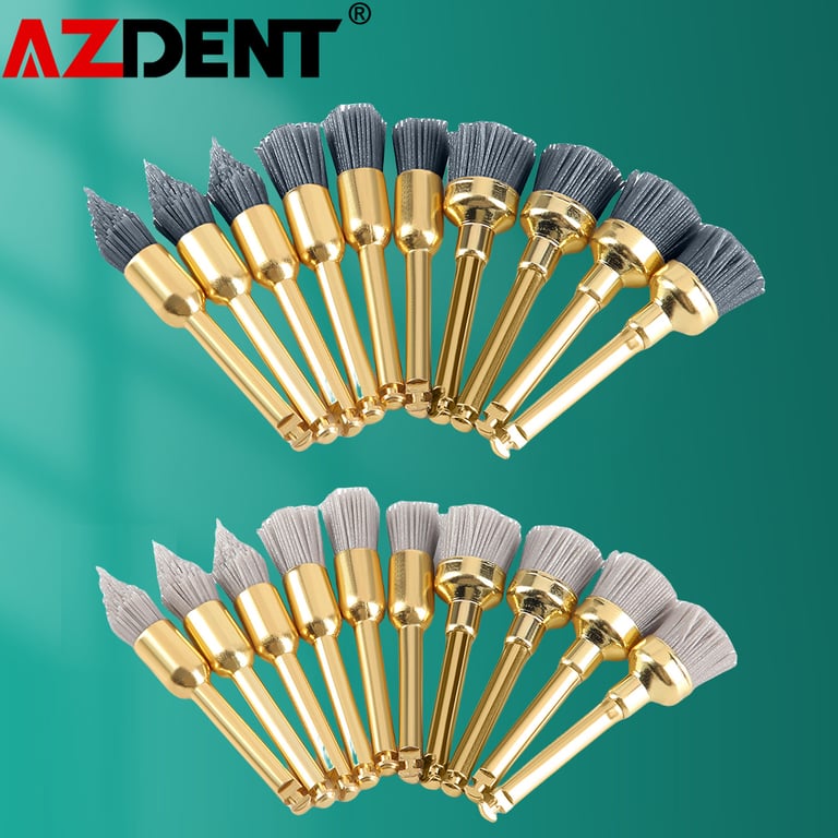 AZDENT Dental Polishing Brush Set - 10 Pieces of Premium Aluminium Oxide and Silicon Carbide Prophy Brushes for Effective Stain Removal and Comfortable Grip - Compatible with Contra Angle Handpieces, Ideal for Dental Professionals