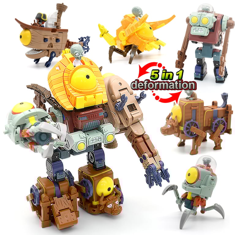 5 in 1 Plant vs. Zombie Interactive Play Set with BOSS Robot Doll and PVC Action Figures for Boys | Educational Toys for Cognitive Development and Skill Building | Durable PVC Material for Long-Lasting Play | Kid-Friendly Design with Vibrant Colors | Perfect Gift for Young PVZ Fans