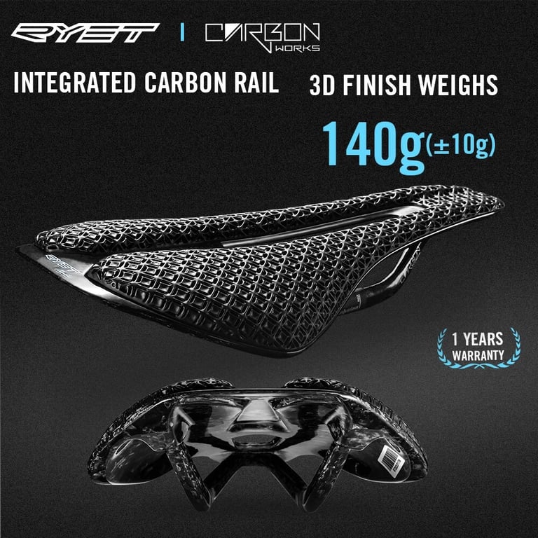 RYET Ultralight Carbon 3D Printed Bicycle Saddle - Lightweight Ergonomic Design for MTB, Gravel, and Road Bikes - Precision-Crafted with 3D Printing Technology - Aerodynamic Performance Enhancement - Easy Installation and Compatibility for Cycling Adventures
