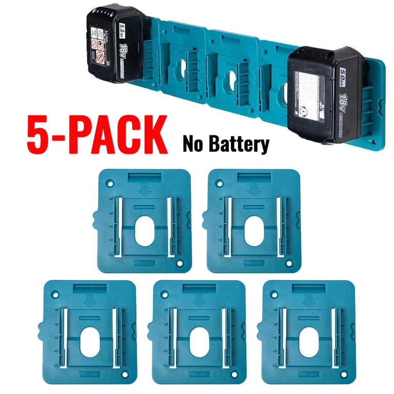 Wall-Mounted Makita 18V Li-ion Battery Holder Rack for BL1860 and BL1850 Batteries - Sturdy Construction, Space-Saving Design, Easy Installation - Organize and Store Your Batteries Efficiently, Securely Holds 5 Batteries, No Risk of Slipping or Falling