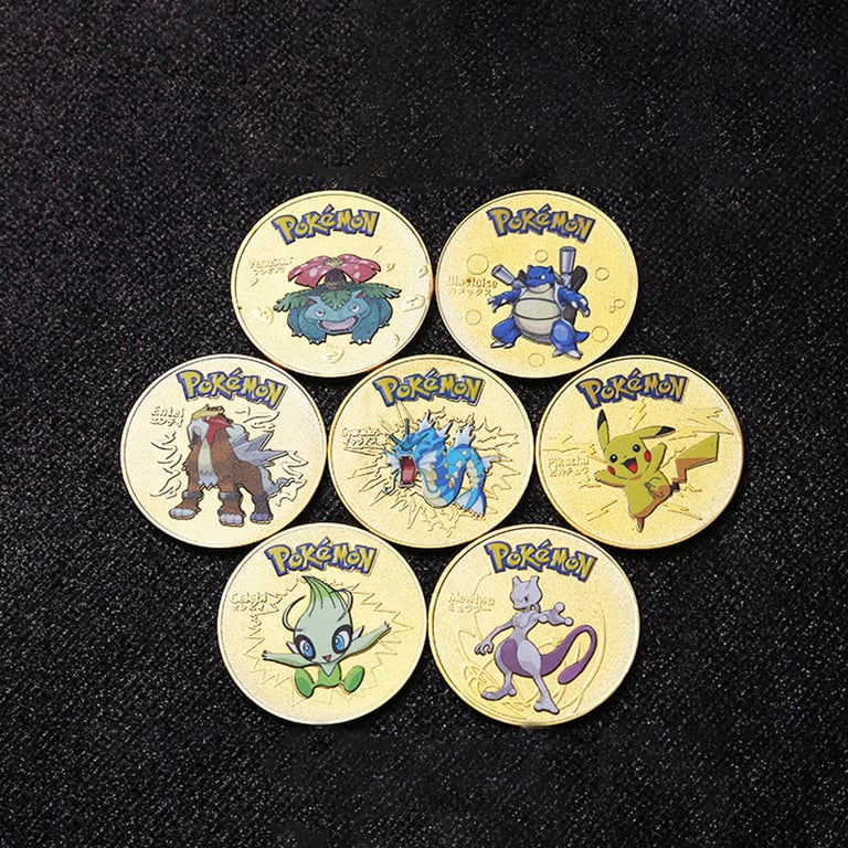 Golden Pokémon Commemorative Coin & Cartoon Badge Set - Exquisite Design, High-Quality Craftsmanship, Multi-Purpose Fashion Accessory, Ideal for Collectors & Enthusiasts, Interactive Role-Playing Tokens, Perfect Gifts for Fans of the Franchise