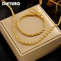 DIEYURO 316L Stainless Steel Gold Color Chain Necklace Bracelets Set - Premium Quality Hypoallergenic Jewelry for Women and Girls, Non-Fading Finish, Elegant Design, Adjustable Length, Complete Matching Set for Parties, Weddings, Date Nights - Durable and Stylish Accessories