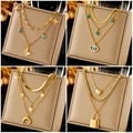 Elegant Butterfly Moon Lock Pendant Necklace with Blue Eyes Design - Multilayer Choker Chain, Premium 316L Stainless Steel, Hypoallergenic, Adjustable Length, Perfect Gift for Women - Impeccable Craftsmanship, Versatile Wear, Stylish Gift Box - Customer Satisfaction Guarantee