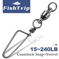 FishTrip Premium Stainless Steel Fishing Snap Swivels with Corrosion Resistant Coating and Smooth Rotation - Durable Ball Bearing Swivels for Saltwater and Freshwater Fishing, Trolling, Jigging, and Bottom Fishing - Secure Coastlock Snap Design for Strong Connection and Peace of Mind