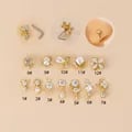 Heart and Flower Design Stainless Steel Nose Studs Set for Women - 20G L Shape Cartilage Earrings and Helix Rings - Durable and Hypoallergenic Nose Piercing Jewelry - Fashionable and Versatile Accessories - Easy to Insert and Remove - Great Gift Idea for Special Occasions