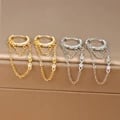 Trendy Korean Stainless Steel Double Chain Long Tassel Drop Earrings with Zircon Accents - Stylish Women's Fashion Jewelry, Resistant to Tarnishing and Fading, Lightweight and Comfortable All-Day Wear, Versatile Elegant Accessory for Casual and Formal Outfits, Thoughtful Gift Idea for Fashion-Forward Women