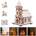 Rustic Wooden House Christmas Tree Decorations with LED Lights - DIY Festive Window Decoration Kit for Home - Quality Craftsmanship and Warm Illumination - Versatile Year-Round Home Decor Accent Piece