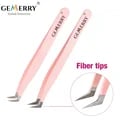 GEMERRY 1 PC Eyelash Tweezers - Precision Crafted Steel Construction with Fiber Tips for Volume Fans, Comfortable Pink Handle Design - Essential Tool for Makeup Artists and Lash Technicians, Ideal for Flawless Lash Extension Applications