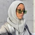 Women's Windproof Hooded Scarf Hat with Drawstring Balaclava - Solid Color Knitted Pullover Design for Winter - Cozy and Stylish Beanie Cap for Skiing, Snowboarding, Hiking - Adjustable Fit for Extra Warmth and Protection - Soft and Durable Material for Versatile Wear