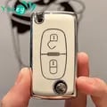 Premium TPU Car Key Case Cover for Peugeot 308 207 307 3008 5008 Citroen C2 C3 C4 C8 Keys - Durable, Flexible, Stylish Key Fob Holder Shell with Precision Fit, Easy Installation, and Practical Accessories - Protect Against Scratches, Dust, Damage, Stay Organized and Stylish