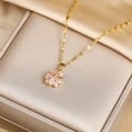Exquisite Sakura Design Pink Sakura Pendant Clavicle Chain Necklace - Korean Fashion Stainless Steel Jewelry Gift for Her - Adjustable Length, Hypoallergenic, Tarnish Resistant - Romantic, Elegant, Versatile Accessory for Women - Love, Beauty, Femininity Symbol