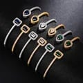 Huitan Luxury Green/White/Blue Cubic Zirconia Cuff Bracelet Bangle - Sparkling Diamond-Like Stones, Adjustable Fit, Hypoallergenic Materials - Exquisite Hand Jewelry for Women - Perfect Gift Idea for 2022 - Drop Shipping Available