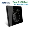 High-Quality Black Acrylic Mirror Crystal Panel Type-C A Interface Outlet with EU Russia Spain French Socket and USB Charge 5V 2100mA - Convenient Holder, Modern Design for Home and Office Use