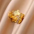 Elegant Stainless Steel Big Bloom Flower Ring with 18k Gold PVD Plating | Adjustable Open Ring for Her | Punk Inspired Statement Piece | High-Quality Wedding or Everyday Wear Jewelry Gift