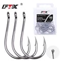 FTK CHINU Fishhooks - High Carbon Steel Barbed Fishing Hooks for Rock and Sea Fishing, Pack of 50/100 Pieces in Sizes 1/0# to 7#, Black Finish for Optimal Performance, Conveniently Organized Packaging, Trusted Brand for Durability and Strength